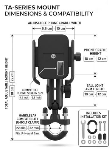 Image of TA Heavy Duty U-Bolt Motorcycle Mobile Holder | 360 Rotatable Double Socket Arm Phone Mount for Bike & Bicycle (Black)