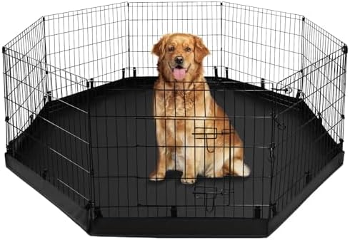PJYuCien Dog Playpen - Metal Foldable Dog Exercise Pen, Pet Fence Puppy Crate Kennel Indoor Outdoor with 8 Panels 30”H & Bottom Pad for Small Medium Pets 30"H Playpen+Bottom Pad