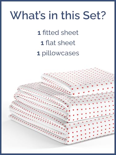 Image of Kids Twin Size Red Hearts Bed Sheets - 3 Piece Kids Red Hearts Sheet Set | Red Hearts Themed Bedding, Ultra-Soft, Cute & Cozy, Breathable & Machine Washable, Bed Set for Boys, Girls & Teens & Cooling