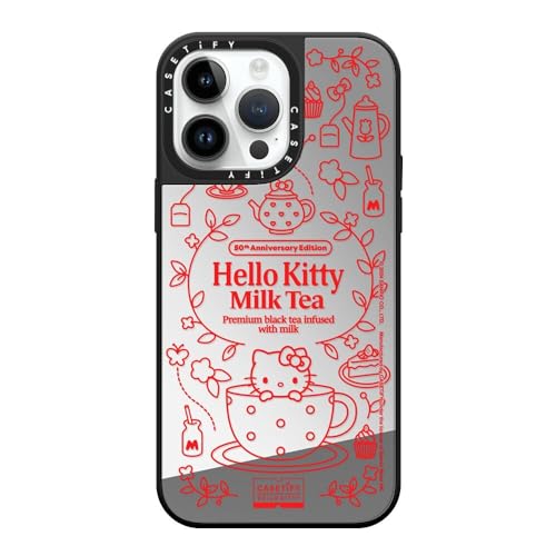 CASETiFY MagSafe �Ή��~���[ iPhone 14 Pro Max �P�[�X [���ː� / 1.5m����̗����������N���A / Hello Kitty Co-Lab] - �V���o�[ (�u���b�N�o���p�[) - Hello Kitty Milk T