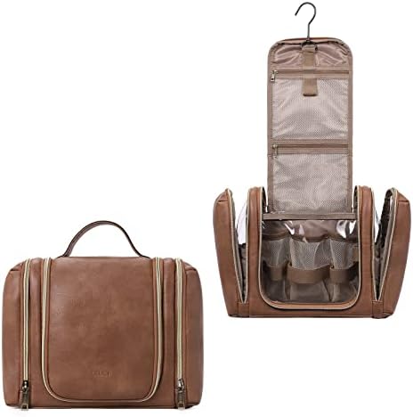 CLUCI Toiletry Bag Travel Bag with Hanging Hook Leather Makeup Cosmetic Bag Travel Organizer for Accessories Shampoo Container Toiletries