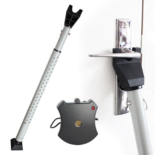 FISHTEC - Einbruchsichere Stange - Blockiert Tür- und Fenstergriffe - Teleskoprohr 71 bis 114 cm - Weiche Kunststoffkeile - Erschütterungsmelder - 100dB Alarm - Einfache Installation