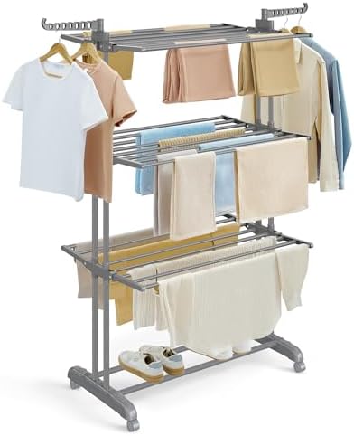 MIZGI Clothes Drying Rack,3 Tier Rolling Dryer Clothes Hanger - View #12