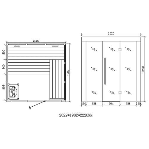 AWT Sauna E1202B- IR Pappelholz/ 202×198/ 9kW Vitra-5