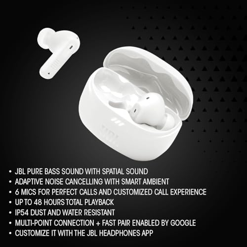 JBL New Launch Tune Beam 2 TWS, ANC Earbuds, 48Hr Playtime,Dual Connect, Ambient Aware, Relax Mode, Customized EQ with Headphones App, 6 Mics for Clear Calls, Spatial Sound, Personi-Fi 3.0 (Black) view 2