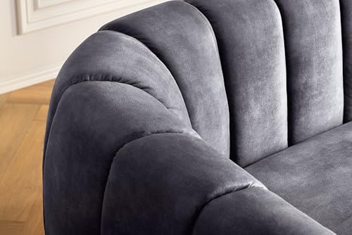 Riess Ambiente 3-Sitzer Sofa Babylon - 205cm - anthrazit - Samt Ziersteppung Schaumstoff-Polsterung Couch rund Design modern – Bild 6