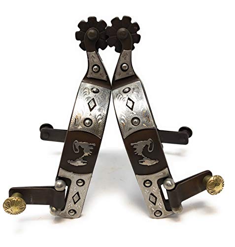 AJ Tack Wholesale Western Show Spurs Team Roping Silver Engraving Antique Brown Color Mens Size - Thumbnail 2