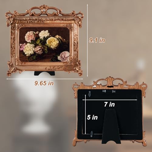 Image of 5x7 Gold Picture Frame Baroque, Victorian Vintage Ornate Design, Glass Front, Tabletop & Wall Display, Horizontal Orientation, Bronze