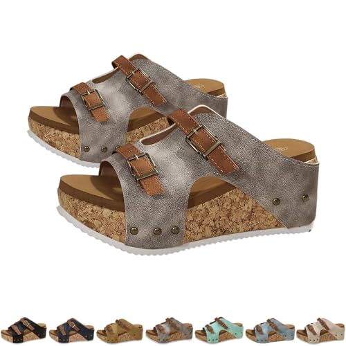 Women's Platform Wedge Sandals Faux Cork Footbed Sandals Comfortable Open Toe Casual Dressy Summer Beach Shoes 2026 New (Light g