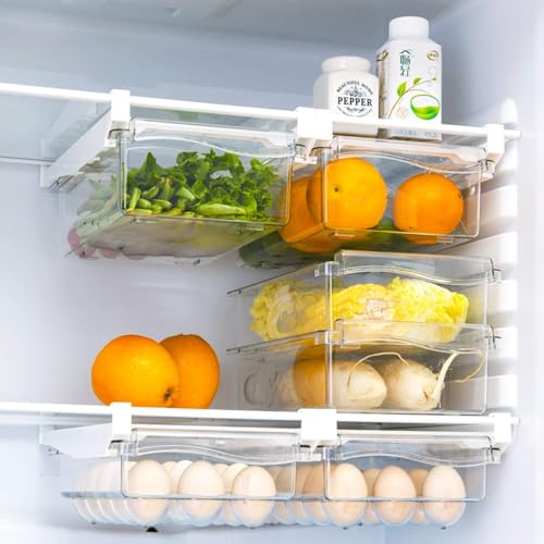 Image of oddpod Pack of 2 - Clear Refrigerator drawer organizer /Removable Fridge organizer bins, shelf food storage box for Fruits, Vegetables, Meat, Fish and more.