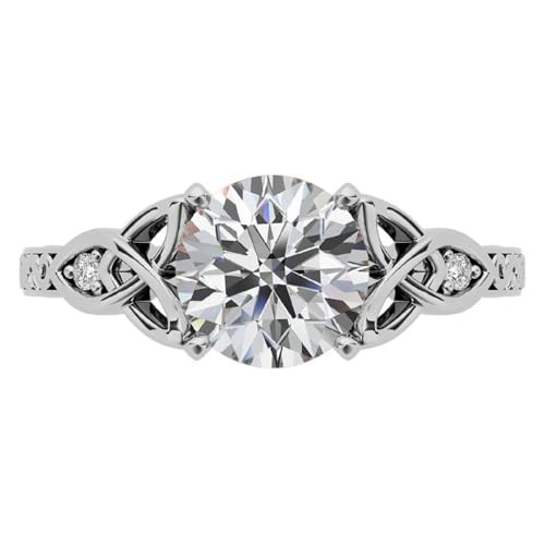 2 CT Round Cut Colorless Moissanite Accented Celtic Knot Engagement Ring,Solitaire Wedding Ring, Solid 14k White Gold Moissanite Rings, Anniversary Promise Ring Gifts for Her