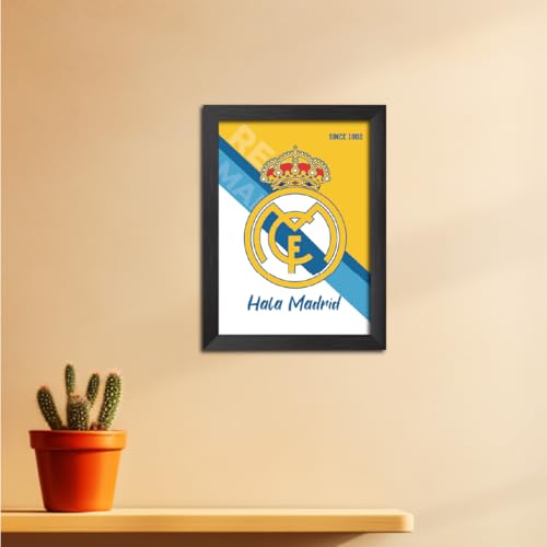 Image of TenorArts Real Madrid Football Club Poster Logo Tagline Laminated Photo Frame Painting with Matt Finish Black Textures(12 inches x 9inches)