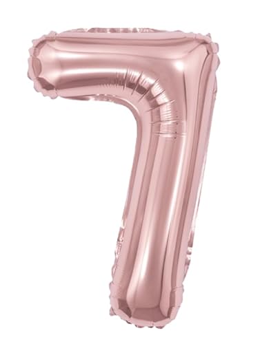 Palloncino Wooparty Numero 7 in Polietilene da 35 cm di altezza Colore Oro Rosa Metal Confezione da 1 pezzo, Gonfiabile ad aria, cannuccia inclusa