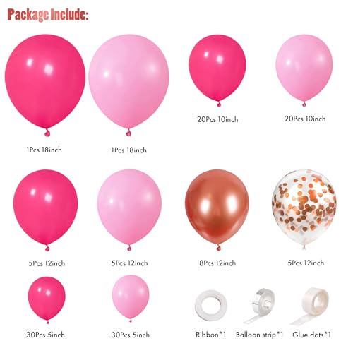 CANREVEL 125Pcs Pink Balloon Garland Arch Kit, Hot Pink Metallic Rose Gold Confetti Latex Balloons for Baby Girl Shower Princess Birthday Wedding Valentine\'s Party Decorations - Thumbnail 2