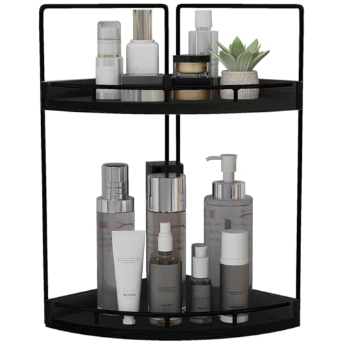 Image of Dorhors 2-Tier Bathroom Counter Organizer,Vanity Counter Corner Shelf, Skincare, Wood Countertop Bathroom Storage and Organization for Kitchen (Black)