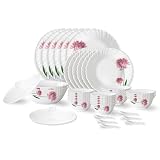 Larah by Borosil Nargis Fluted Series Opalware Dinner Set | 40 Pieces for Family of 6 | Microwave & Dishwasher Safe | Bone-Ash Free | Crockery Set for Dining & Gifting | Plates & Bowls | White