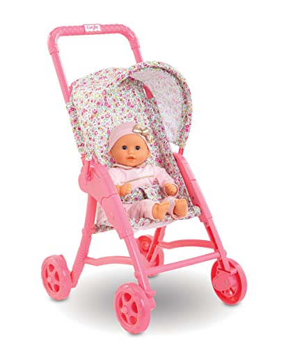 Corolle Baby Doll Stroller With Folding Canopy - Mon Premier Poupon Accessory Fits 12" Dolls, Pink/Floral Pattern, For Kids Ages 18 Months And Up #TOP2