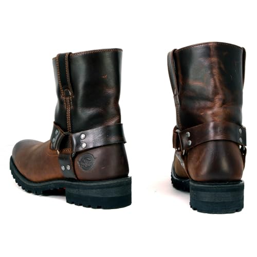 Milwaukee Leather MBM9008-BRN-11 Men'S Brown Two-Tone Full Grain Leather Easy Pull-On Motorcycle Harness Boots Mbm9008-11 thumb #5