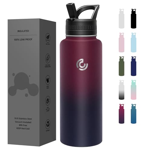 COKTIK 40oz Sports Water Bottle, Stainless Steel Water Bottle for Insulated, Reusable Travel Bottle, With Straw, With Handle Grip for Easy Carrying, Suitable for Cycling, Outdoor Vacations(Midnight)
