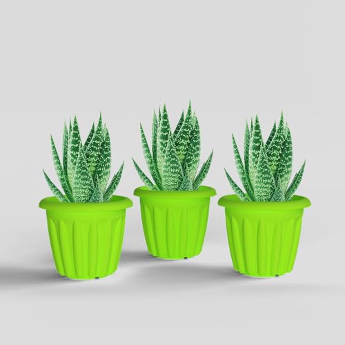 Image of YUCCABE ITALIA SHERA Floot 6 Inch Plastic Flower Pot 3 Piece Set of Round Shape Planter for Home Garden Seedling Planter for pots (Green)