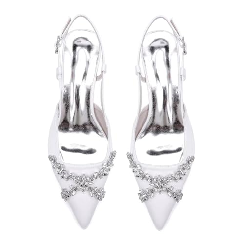 Women's Rhinestone Low Chunky Heels for Women Satin Pointed Toe Low Heel Pumps Ankle Strap Bridal Prom Wedding Dress Shoes2