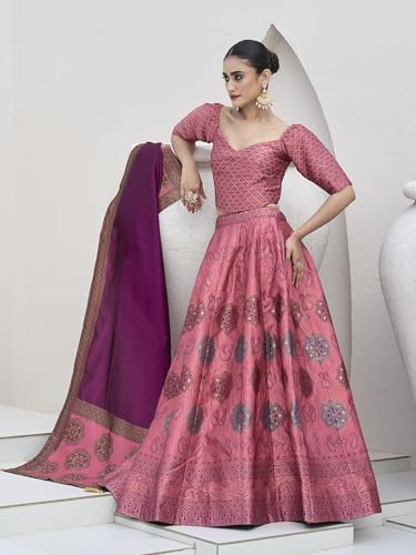 Image of PURVAJA Women's Kanjiwaram Semi-Stitched Lehenga choli