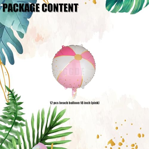 Image of Beach Ball Balloons Pink 12 Pcs 18 Inch Mylar Beach Balloon Summer Swimming Hawaiian Luau Hawaii Beachs Pool Theme Birthday Party Decor Supplies