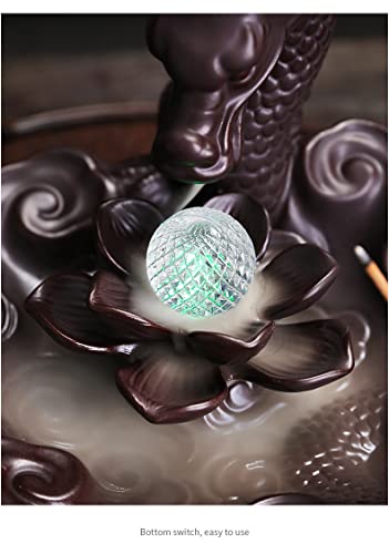 Dragon Incense Waterfall Burner With Multicolour Crystal Ball Ceramic Backflow Incense Holder Set Includes 45 Incense Cones And 50 Sandalwood Sticks #TOP2