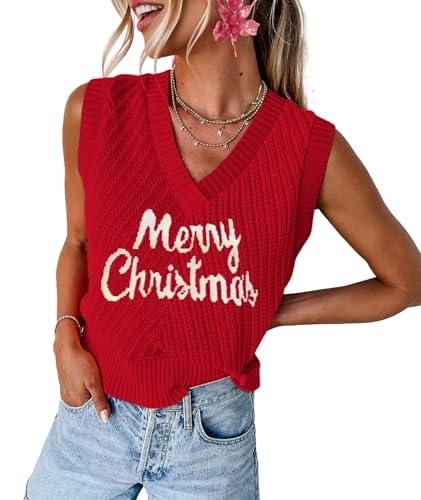 Image of MARZXIN Women Sleeveless Sweater Vest V Neck Knitted Colorful Pullover Tops