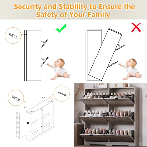 Image of BORNOON Large Shoe Cabinet for Entryway, Tall Narrow Shoe Storage Cabinet with 6 Flip Drawers and Adjustable Shelves, Shoe Rack Cabinet Organizer for Hallway, Foyer, Small Apartment