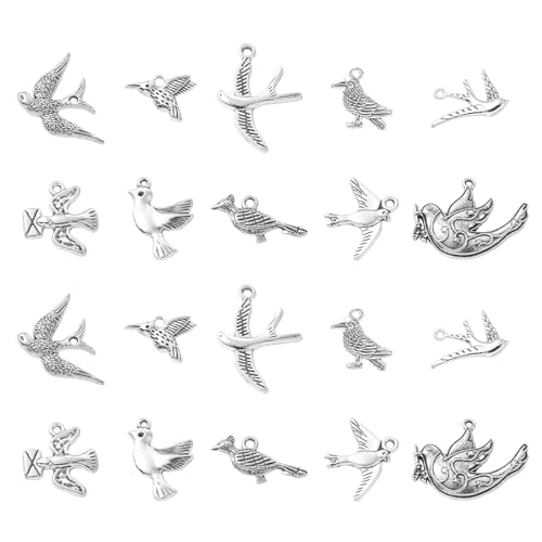 Ornazy 50 pcs 10 Styles Tibetan Bird Charms Antique Silver