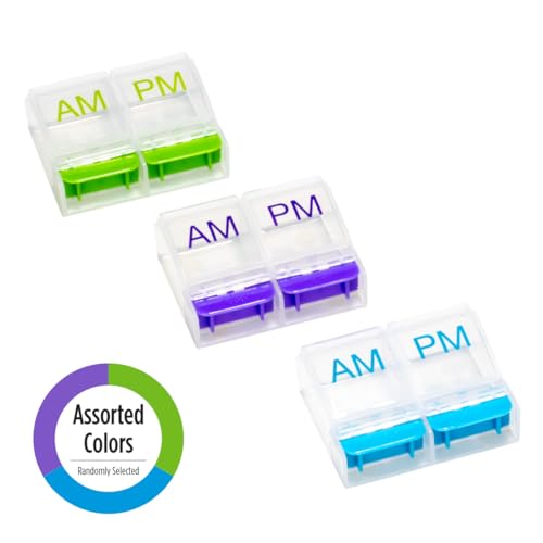 Image of EZY DOSE Daily Push Button Pill Case, Medicine Planner, Vitamin Organizer Box, 2 Times a Day, AM /PM Large Compartments, Arthritis Friendly, Clear Lids, Color May Vary, BPA Free | Daily Pill Case, Medicine Planner, Daily Vitamin Organizer, 2 Times a Day, Arthritis Friendly Push Button Lids, BPA Free
