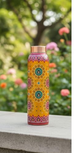 Image of Pure Copper Water Bottle | Seamless Semi-Hammered Ayurvedic Drinking Bottle | Leakproof, Eco-Friendly & Reusable Copper Drinkware | Health Benefits, Natural Water Purifier-900ml