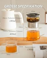 ZENS Klein Teekanne Glas mit 2 Tassen, 400ml Losen Teezubereiter,Schwarz – Ansicht 3