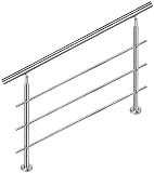 LILIIN Corrimano in acciaio inox, ringhiera per scale, 100 cm, con 3 barre trasversali, materiale di montaggio, montaggio a parete per scale, interni ed esterni, balcone, parapetto, argento - 1