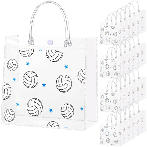 24Pcs Volleyball Clear Goodie Bags - 7.9 x 7.9 x 3.15 Inch Plastic Favor Bags with Handles for Volleyball Sport Theme Birthday Party Team Treat Snack Bag Gift Bags for Team Celebration Sports Party Supplies