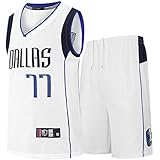 RL Mavericks 77 Doncic Basketballkleidung, Atmungsaktiv Gittergewebe Stickerei Sportweste Kurze Hose Zweiteiliges Set, Sportbekleidung Wettkampf-Trainingsanzug,Weiß,XXL
