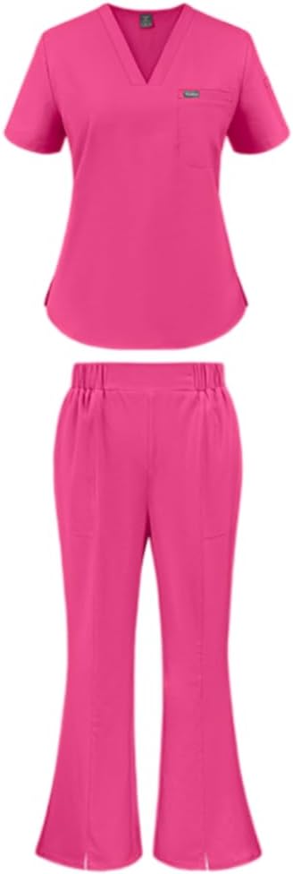 Scrub Set Doctor Nurse Workwear V-Neck Short Sleeve Top & Long Pants Set