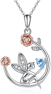 VENACOLY Fairy necklace 925 Sterling Silver Cubic Zirconia Flower Fairy Pendant Necklace Fairy Gifts for Women Girls Birthday