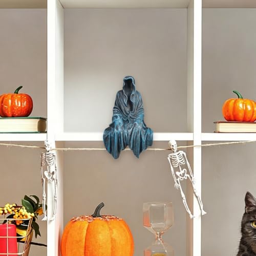 ZONEJUN Gothic Home Decor, Resin Tabletop Gothic Sitting Figurine Shelf Sitter for Bookshelf and Desk, Grim Reaper Statue Ornament for Halloween Room Decor (Blue) — view 6