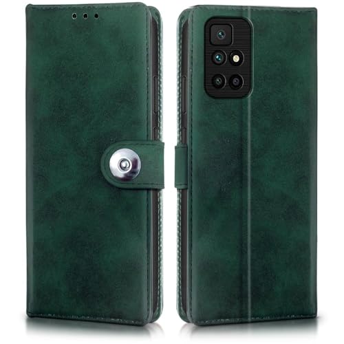 Image of WOW IMAGINE Shock Proof Flip Cover Back Case for Xiaomi Mi Redmi 10 Prime (Magnetic Button Flip Case | Wallet Pockets & Stand | Leather Finish | Forest Green)