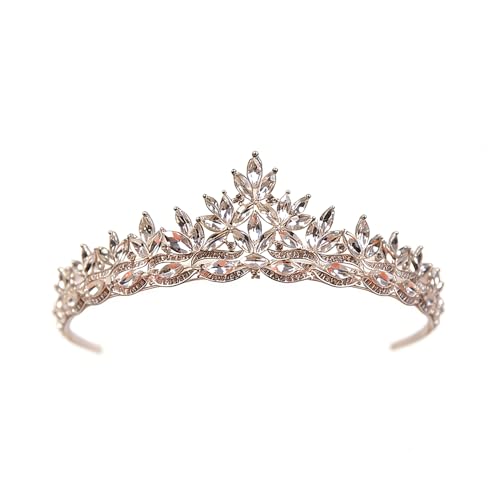 JWICOS Silbernes Braut-Diadem Krone, Strass, Kristallblätter, Hochzeit