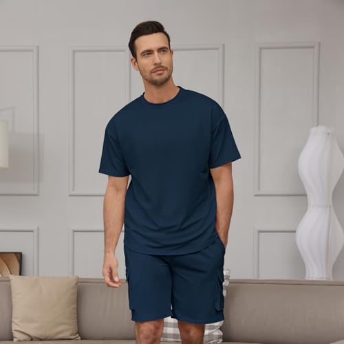 Opomelo Mens Short Sets 2 Piece Outfits - Casual Summer Short Sleeve Sweatsuits Sets for Men with Cargo Pocket3