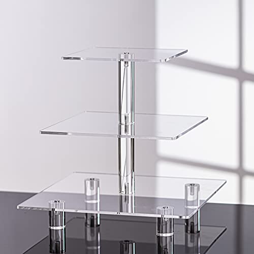 Jusalpha® 3 Tier Strong Acrylic Square Cupcake Stand, Dessert Display Tower (Clear, 1) #TOP2
