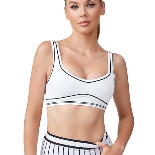 Image of Women Sweetheart Padded Sports Bra- Workout Fitness Square Neck Low Back Yoga Bra