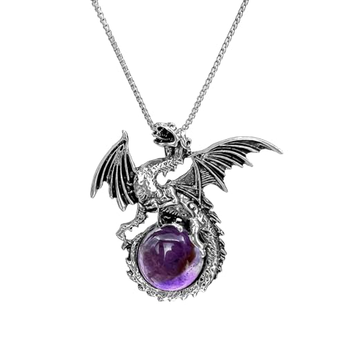 Dragon Necklace - Unique Crystal & Gemstone Pendant for Men & Women - Silver Dinosaur Jewelry Gift