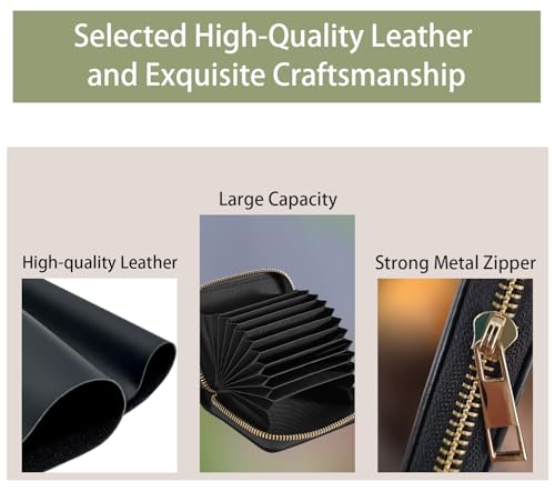 RFID Small Credit Card Holder Wallets for Women, Slim Leather Card Case Wallet with Zipper Accordion Wallets, Brown Cow Print4