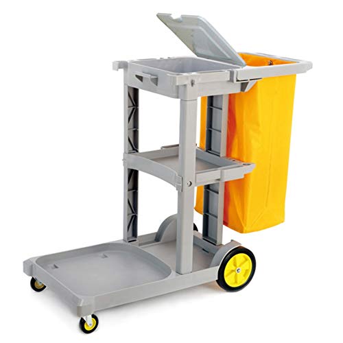 Utility Cart Organizer Storage Trolley Service Cart Commercial Housekeeping Cart with Lid Plastics 3-Shelf Janitorial Cleaning Trolley for ity Hotel &,Style