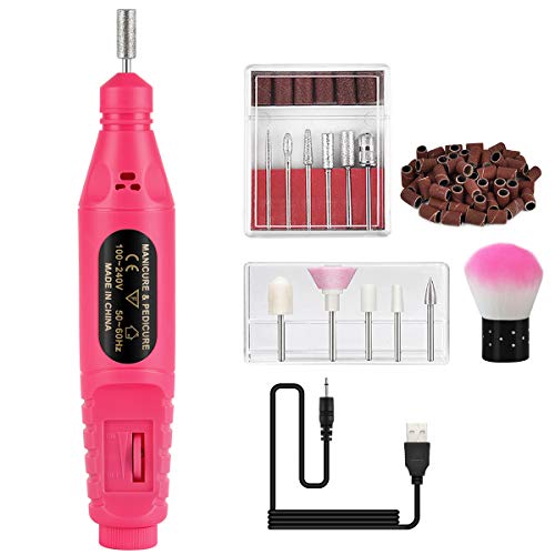 yinhua Electric Nail Drill Professional Electric Nail Drill Kit Portable Nail Drill Machine Pen Shape Nail Tools Acrylic Nail File Drill for Acrylic Nails Gel Nails, Home Salon Use Rose Red