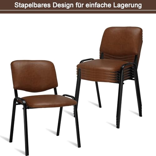 LEADZM Stapelstühle，Schwingstuhl，Bürostuhl Ohne Armlehne，mit Gepolsterter Sitzfläche & Rückenlehne，Konferenzstuhl, Home Office, Rezeption，5er(Pu-Braun)